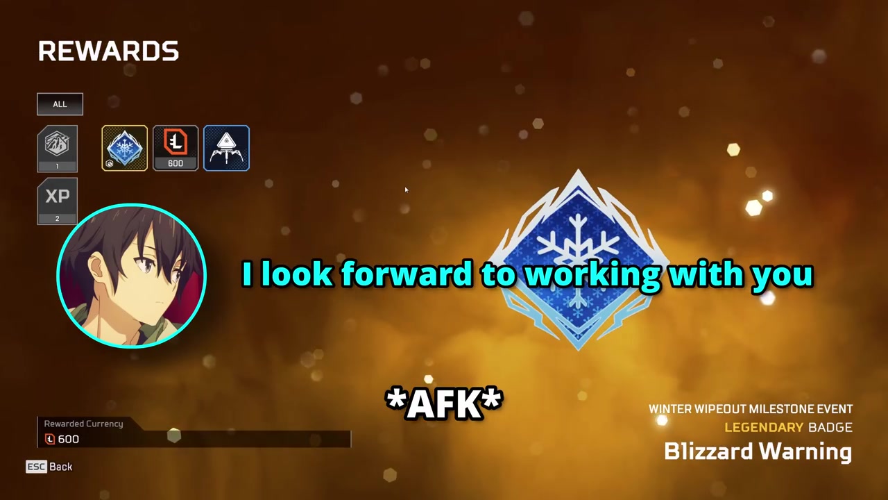 Apex Winter Wipeout Blizzard Warning badge with anime VTuber avatar