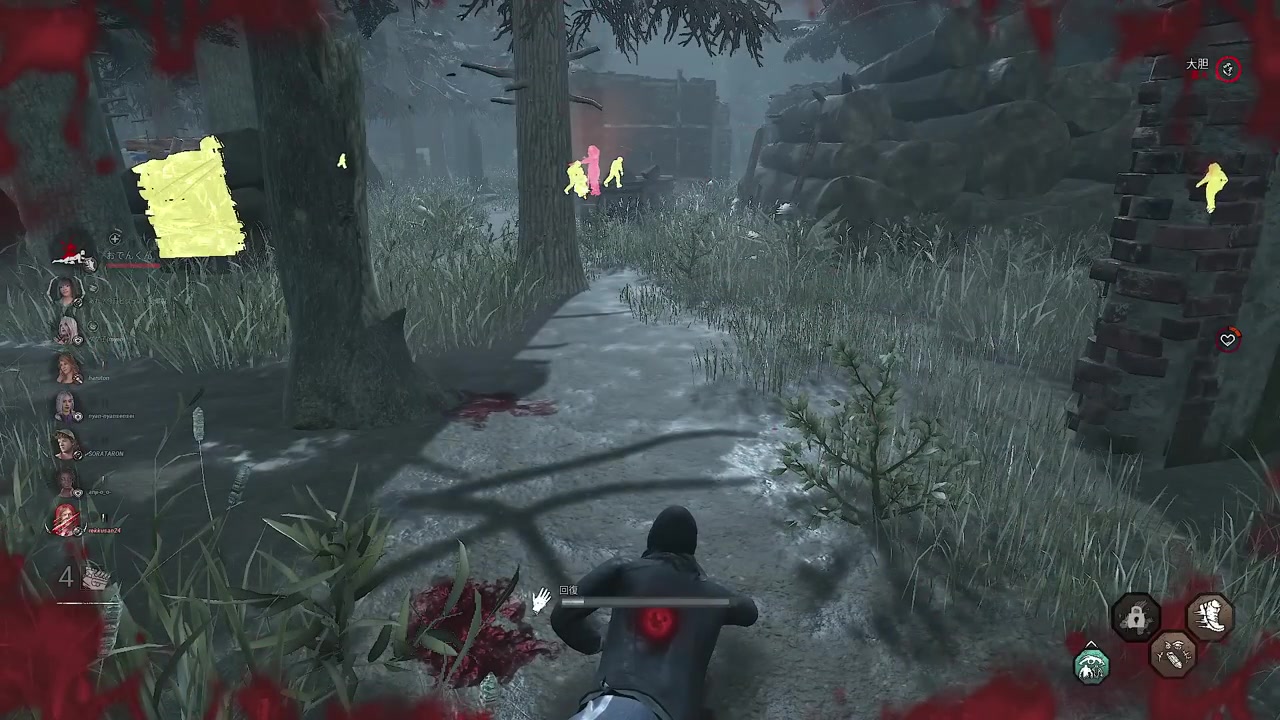 デッドバイデイライトの協力プレイ画面。Gameeで集まった野良サバイバーたち
